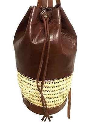 Handmade Leather & Straw Cylinder Backpack Rugged Rustic Travel handbag